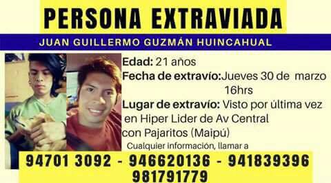 Anuncio difundido en redes sociales para dar con su paradero 
