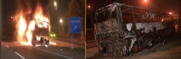 Bus es consumido por el fuego en Pudahuel