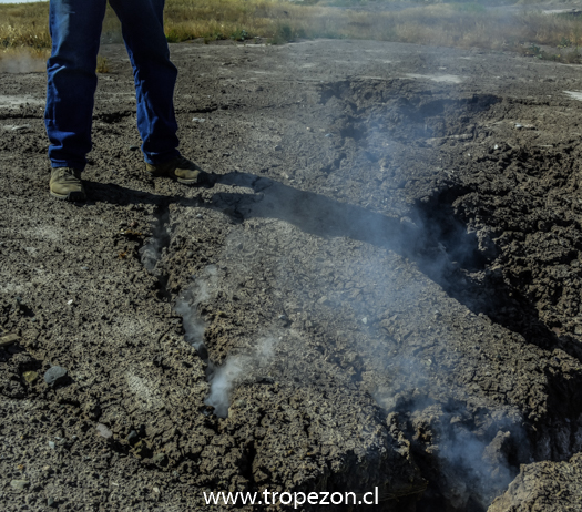 Humo y desagradables olores fluyen de las grietas de un terreno en Pudahuel rural