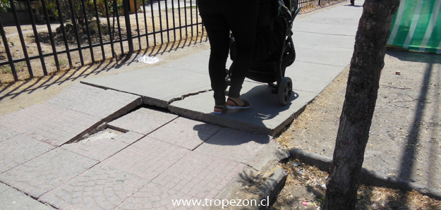 Vereda frente de la municipalidad de Pudahuel está en mal estado y ha provocado accidentes a personas por caídas