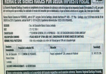 En riesgo de cierre por remate está el Colegio Padre Hurtado de Pudahuel sur