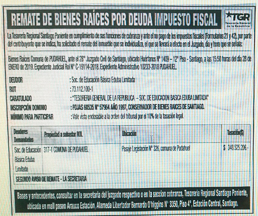 En riesgo de cierre por remate está el Colegio Padre Hurtado de Pudahuel sur