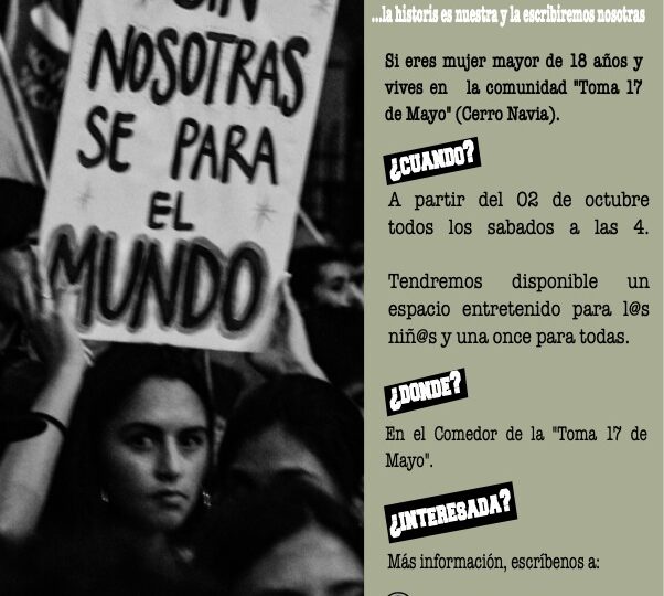 Mujeres de toma 17 de Mayo de Cerro Navia podrán acceder a talleres gratuitos de escritura