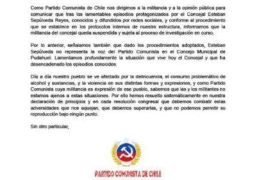 Partido comunista suspende a concejal Esteban Sepúlveda y lo desautoriza ser su voz en Concejo Municipal de Pudahuel