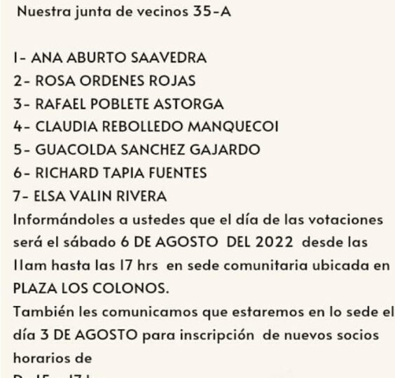 Junta de vecinos Los Colonos elige nueva directiva en Pudahuel rural