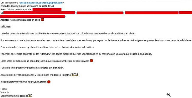 Municipio de Cerro Navia acusa recibo de mail ofensivo contra la migración en Chile
