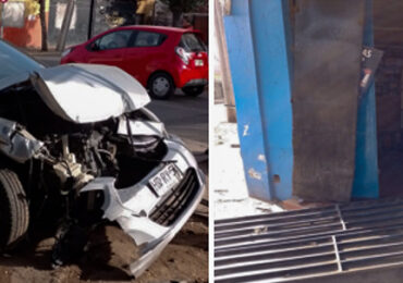 Choque de automóvil termina con uno de ellos incrustado en un local comercial de Cerro Navia