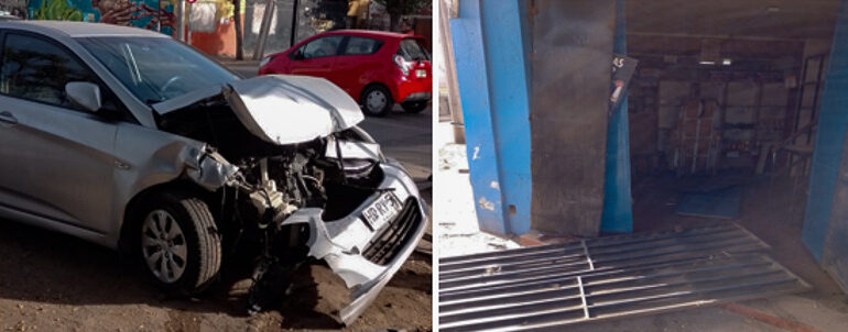 Choque de automóvil termina con uno de ellos incrustado en un local comercial de Cerro Navia