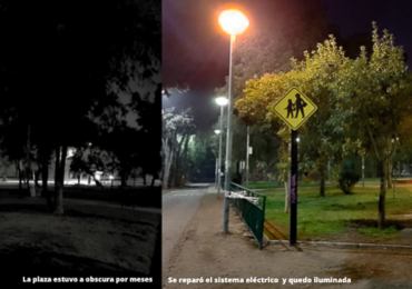 Que alegría vecinos dicen: Plaza pública vuelve a estar iluminada de noche después de meses a oscura en Pudahuel