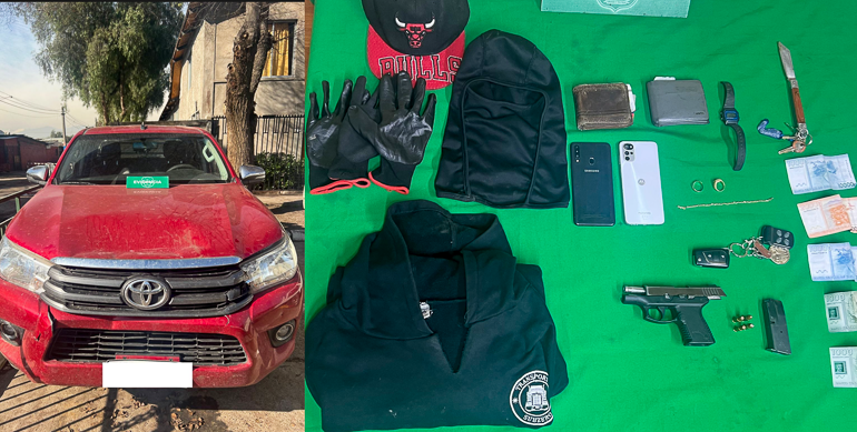 Delincuentes son detenidos portando armas de fuego y blanca a bordo de auto con encargo por robo en Pudahuel