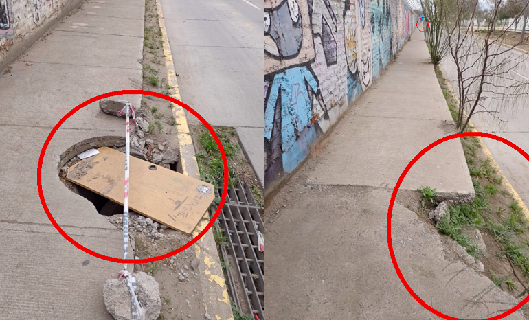 Desniveles y Agujeros en vereda de Pudahuel representan un peligro evidente a peatones que transitan por la zona
