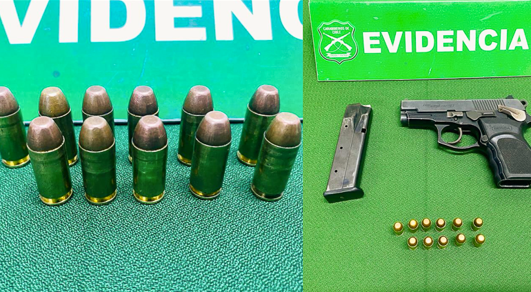 Carabineros detiene a individuo por portar una pistola y once proyectiles en condiciones de ser utilizados en Pudahuel