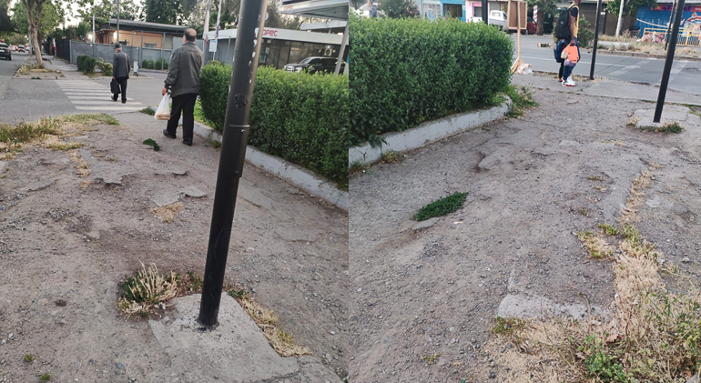 Vereda deteriorada en Pudahuel representa un peligro para peatones y personas con movilidad reducida