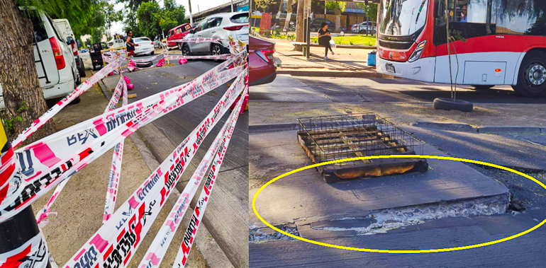 Se ha instalado una cinta de advertencia de peligro por pavimento levantado en la Avenida Teniente Cruz Cerro Navia