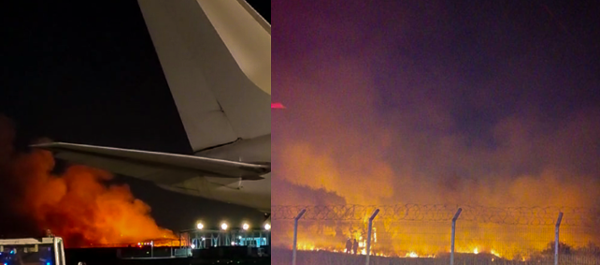 Incendio de Pastizales en las Inmediaciones del Aeropuerto Internacional Arturo Merino Benítez en Pudahuel causa expectación