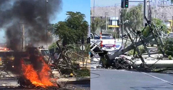 Un herido y cuatro postes del tendido aéreo de cables son derribados por camión en Pudahuel