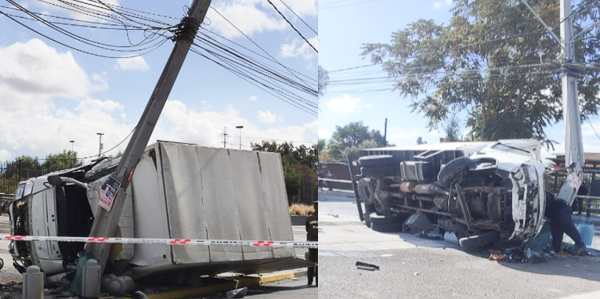 Delincuente roba camión y choca con poste del tendido de cables aéreos en Cerro Navia