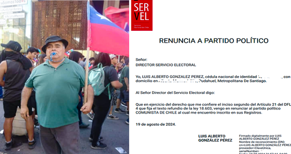 Ex dirigente social rompe con el Partido Comunista por sentirse "Utilizado"
