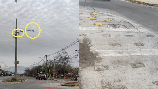 Robo de dispositivos de segregación compromete la seguridad vial en JJ. Pérez con San Daniel en Pudahuel