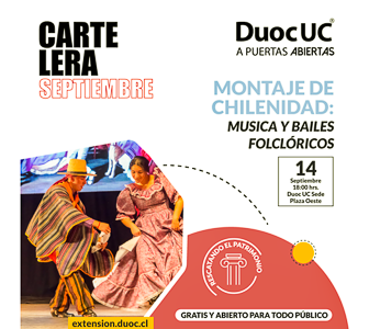 Viva la Chilenidad! Espectáculo de música y bailes folclóricos de DUOC UC se dará gratis en el Mall Plaza Oeste