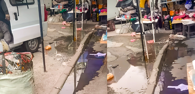Derrame de aguas servidas afecta a trabajadores y clientes de feria libre Travesía en Pudahuel