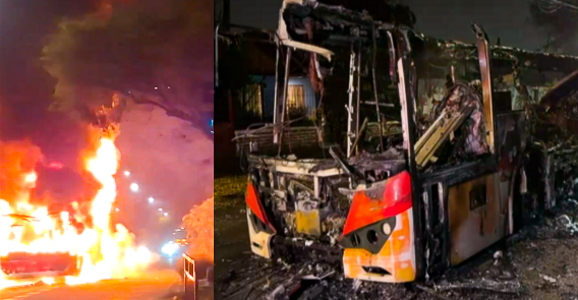 Disturbios en Cerro Navia: encapuchados incendian bus del transporte público durante jornada de protesta
