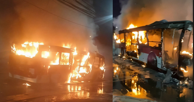 Buses del transporte público son quemados durante desórdenes en Pudahuel Sur